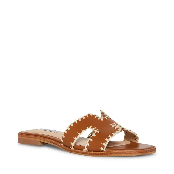 Steve Madden Hadyn Woven Cognac Leather Womens Sandals