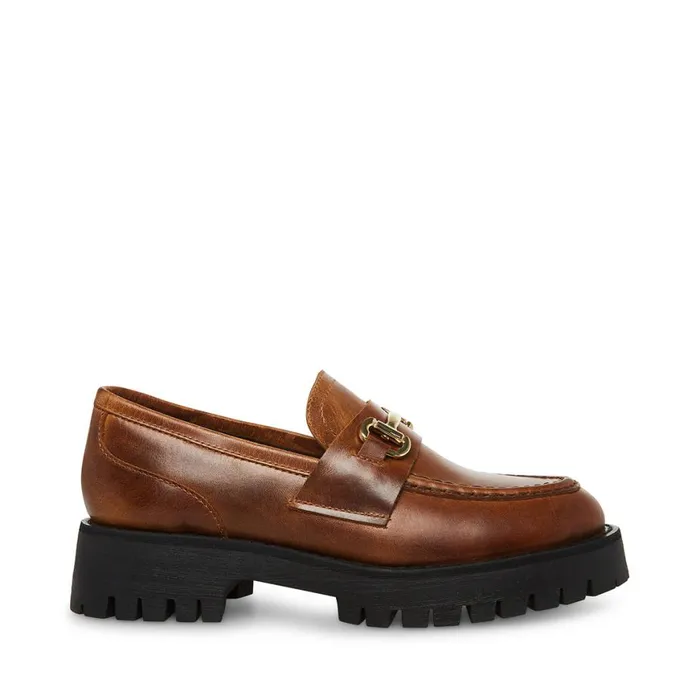 Steve Madden Lando Brown Leather Womens Loafers and Flats