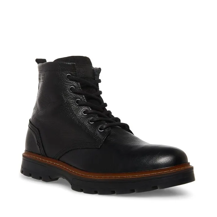 Steve Madden Lucius Black Leather Mens Boots