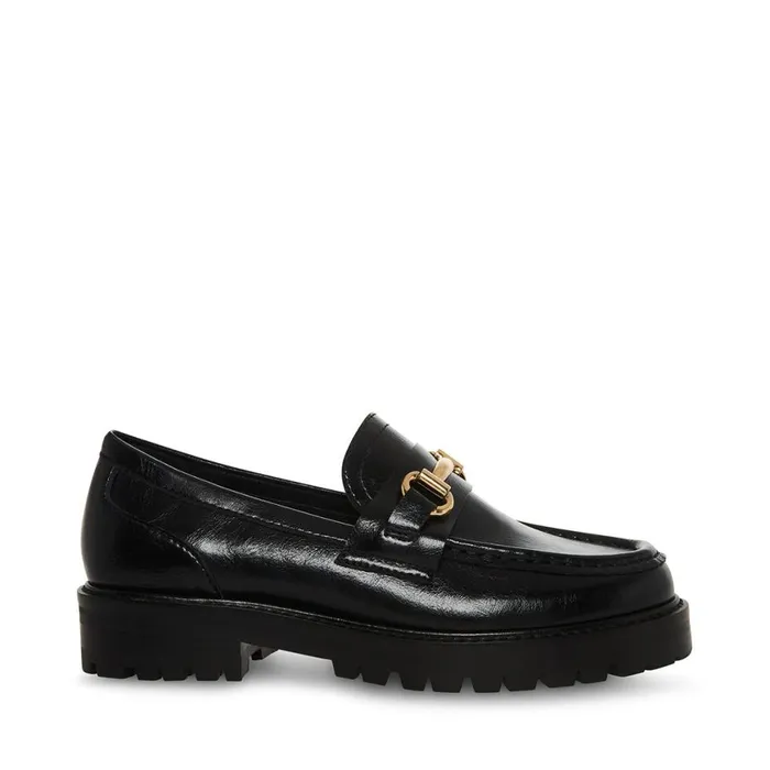 Steve Madden Mistor Black Leather Womens Loafers and Flats
