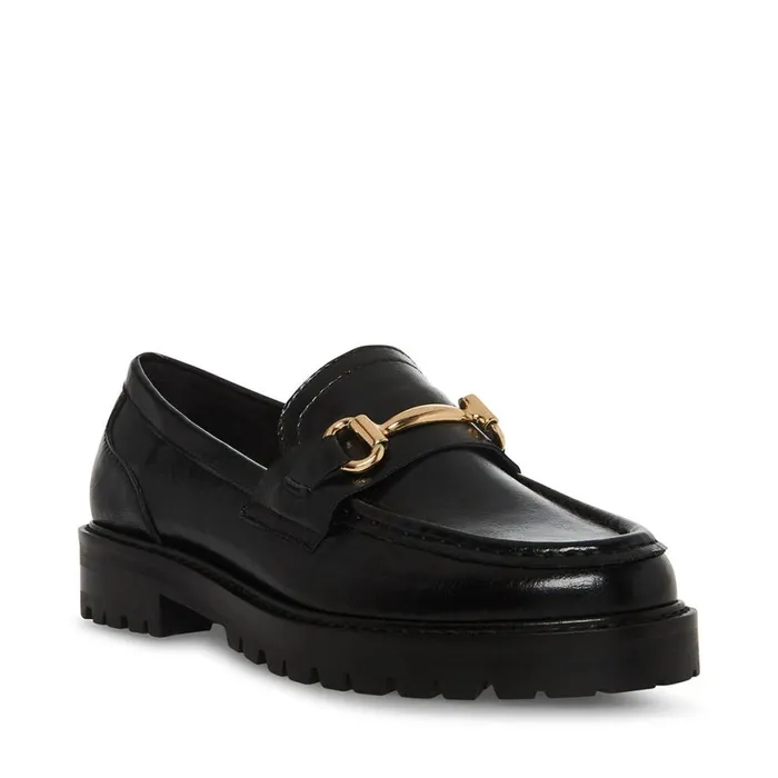 Steve Madden Mistor Black Leather Womens Loafers and Flats