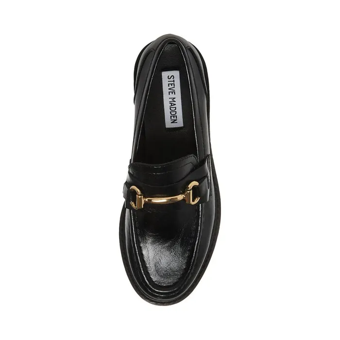 Steve Madden Mistor Black Leather Womens Loafers and Flats
