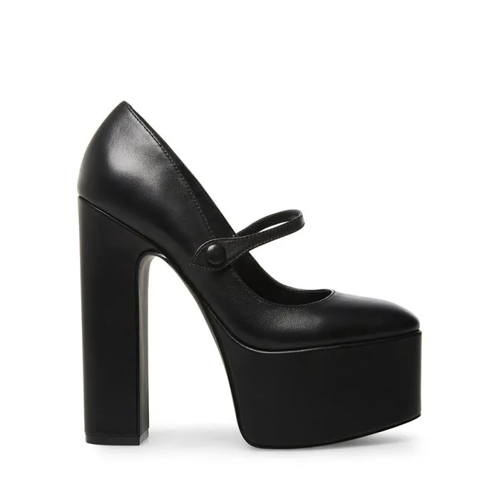 Steve Madden Prisila Black Leather Womens Heels