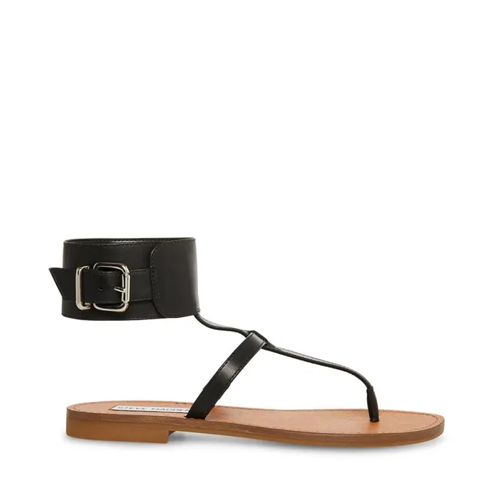 Steve Madden Rico Black Leather Womens Sandals