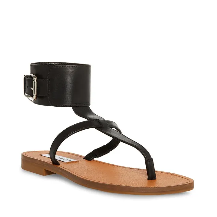 Steve Madden Rico Black Leather Womens Sandals