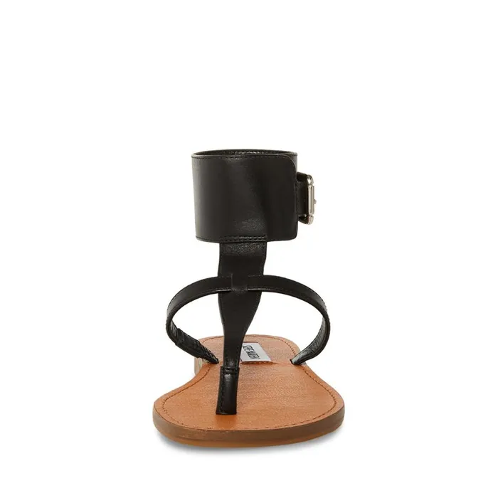 Steve Madden Rico Black Leather Womens Sandals