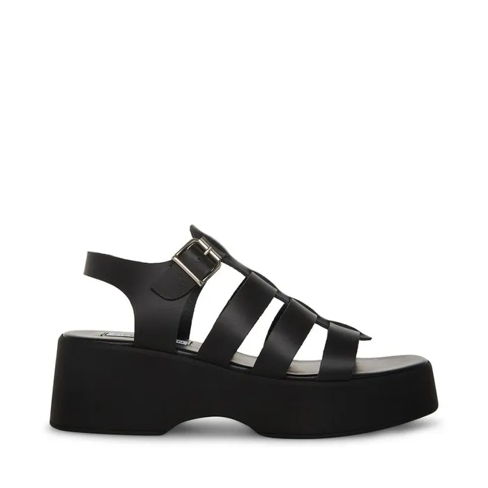 Steve Madden Sarai Black Leather Womens Sandals