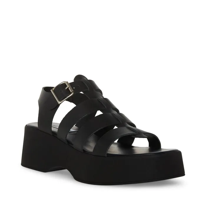 Steve Madden Sarai Black Leather Womens Sandals