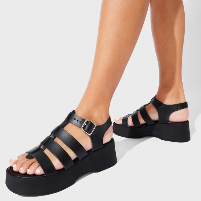 Steve Madden Sarai Black Leather Womens Sandals