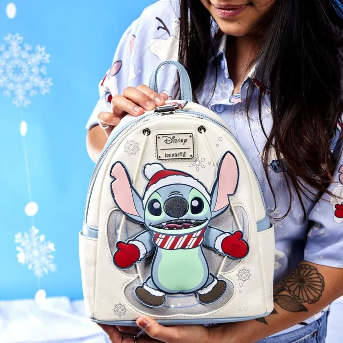 Stitch Holiday Snow Angel Glitter Mini Backpack Unisex Loungefly Backpacks Stitch Holiday Snow Angel Glitter Mini Backpack Unisex Loungefly Backpacks