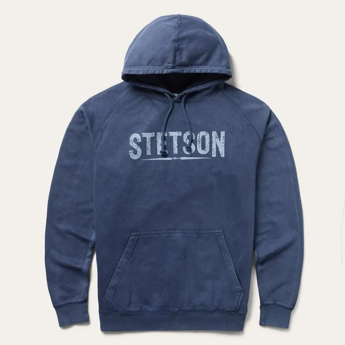 Sweaters and Hoodies Men Stetson Distressed Logo Hooded Sweatshirt Blue