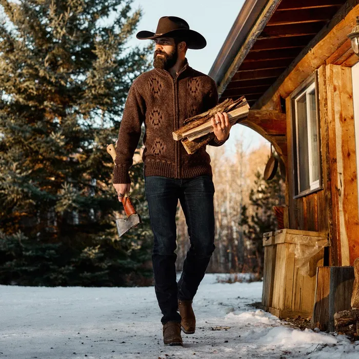 Sweaters and Hoodies Men Stetson Vertical Aztec Cardigan Brown