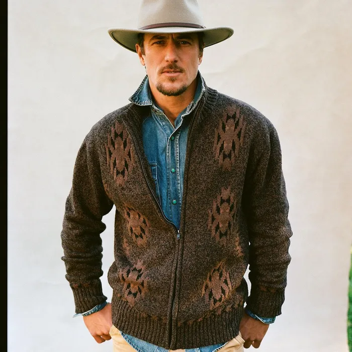Sweaters and Hoodies Men Stetson Vertical Aztec Cardigan Brown