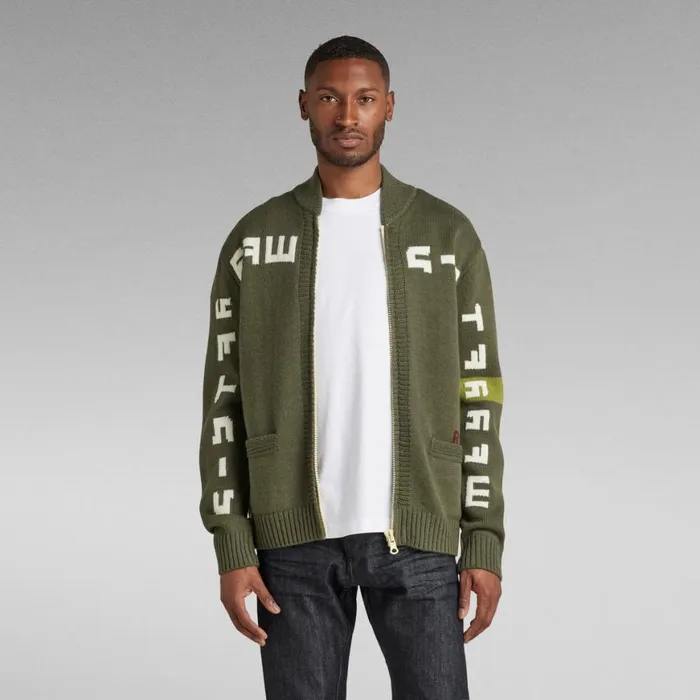 Sweaters Men GStar RAW Graphic Zip Thru Loose Knit Light Hunter