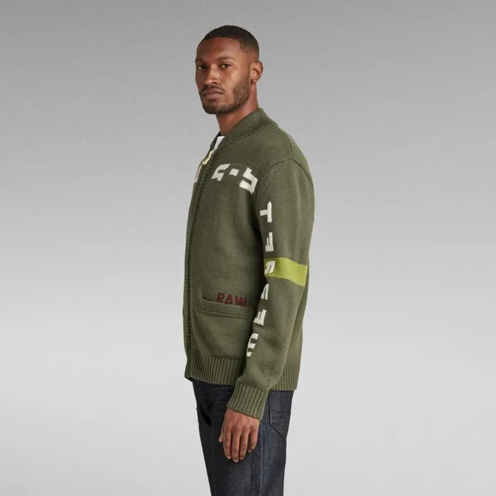 Sweaters Men GStar RAW Graphic Zip Thru Loose Knit Light Hunter