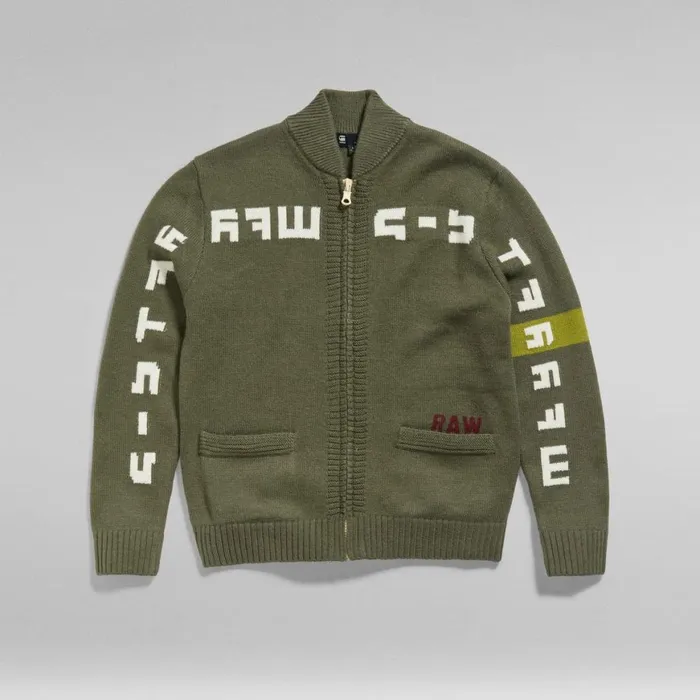 Sweaters Men GStar RAW Graphic Zip Thru Loose Knit Light Hunter