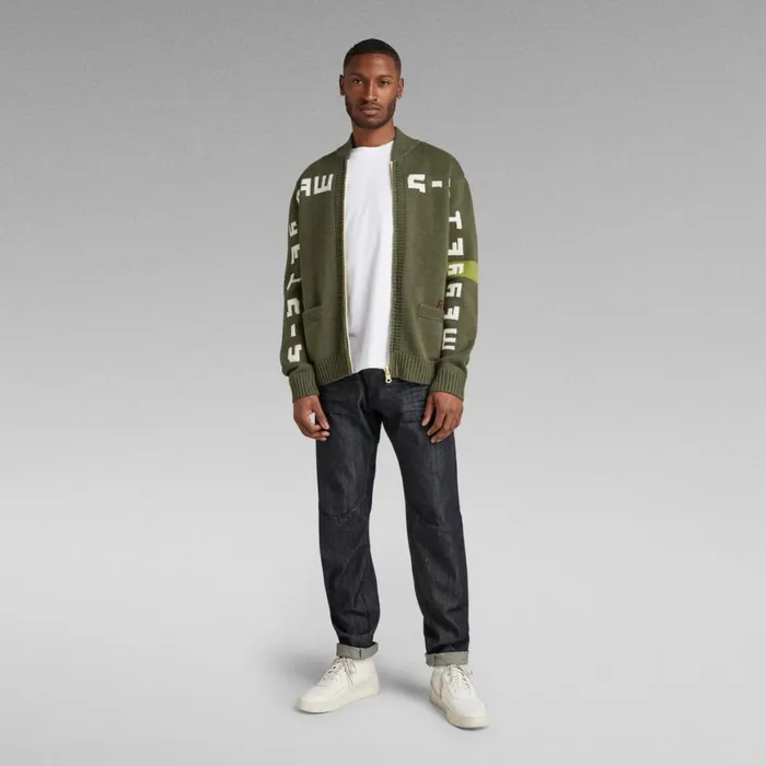 Sweaters Men GStar RAW Graphic Zip Thru Loose Knit Light Hunter
