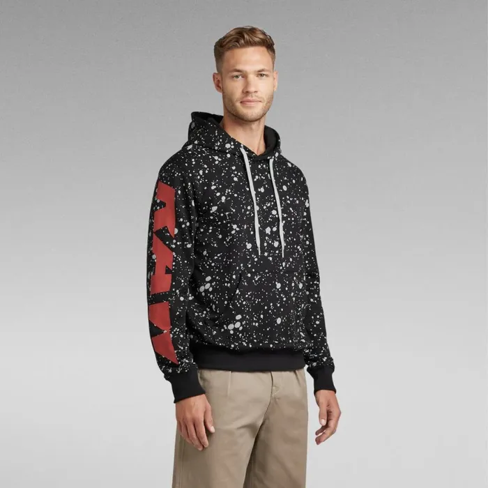 Sweatshirts and Hoodies Men GStar RAW Splatter Sleeve Graphic Hoodie Dk Black Splatter Spots