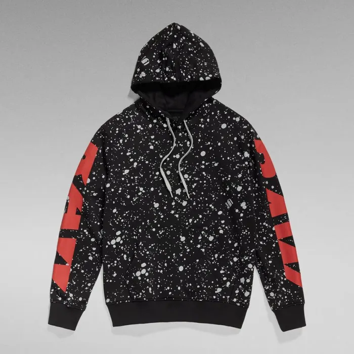 Sweatshirts and Hoodies Men GStar RAW Splatter Sleeve Graphic Hoodie Dk Black Splatter Spots