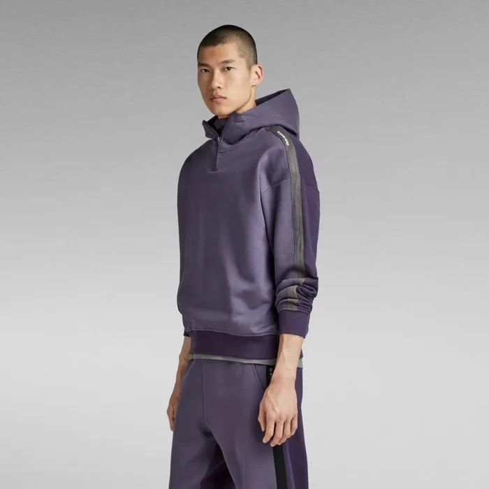 Sweatshirts and Hoodies Men GStar RAW Tape Color Block Loose Half Zip Hoodie Dk Grapecarbonne Purple