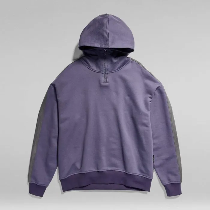 Sweatshirts and Hoodies Men GStar RAW Tape Color Block Loose Half Zip Hoodie Dk Grapecarbonne Purple