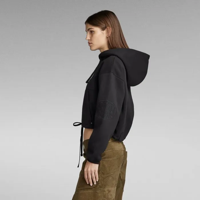 Sweatshirts and Hoodies Women GStar RAW Sleeve Graphic Cropped Loose Hoodie Dark Black