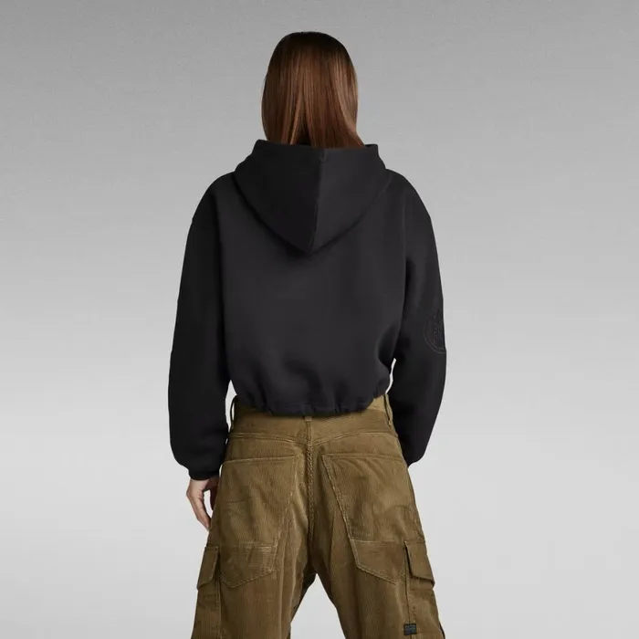 Sweatshirts and Hoodies Women GStar RAW Sleeve Graphic Cropped Loose Hoodie Dark Black