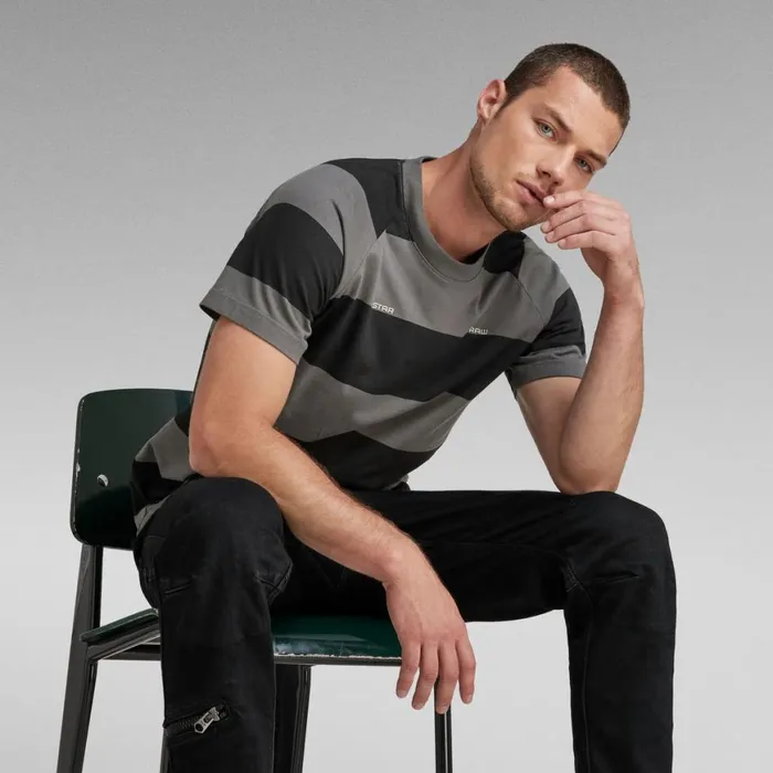 TShirts and Polos Men GStar RAW Stripe Raglan TShirt Granitedark Black Stripe