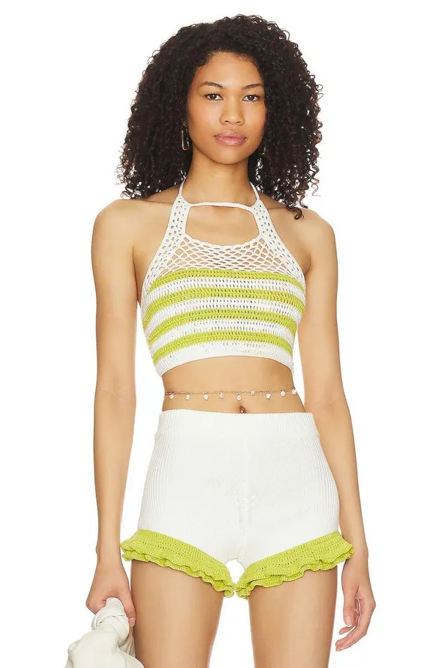 Tahlia Crochet Top Lime and White Women Lovers and Friends Tops