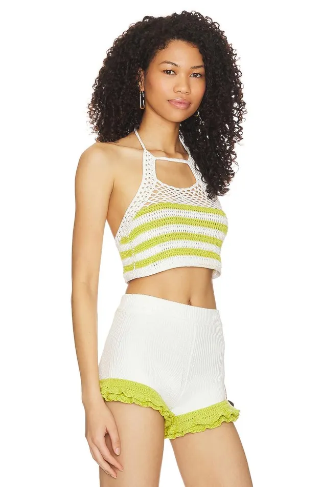 Tahlia Crochet Top Lime and White Women Lovers and Friends Tops
