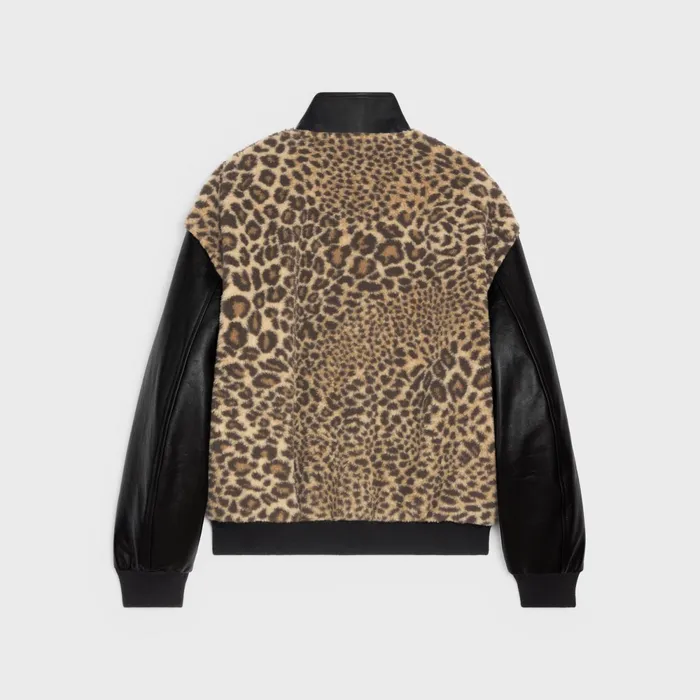 Teddy Jacket In LeopardPrint Fleece With Embroidered Patch Guepard Men CELINE COATS and BLOUSONS