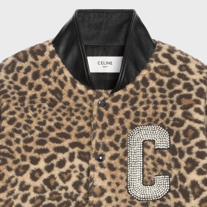Teddy Jacket In LeopardPrint Fleece With Embroidered Patch Guepard Men CELINE COATS and BLOUSONS