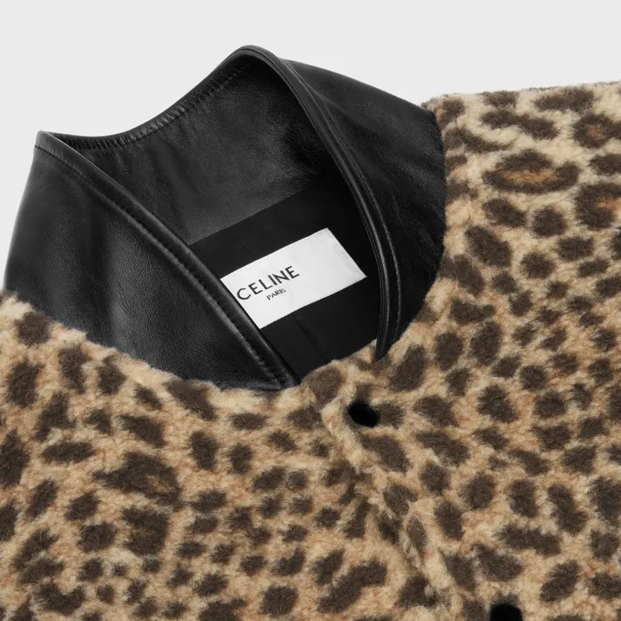 Teddy Jacket In LeopardPrint Fleece With Embroidered Patch Guepard Men CELINE COATS and BLOUSONS