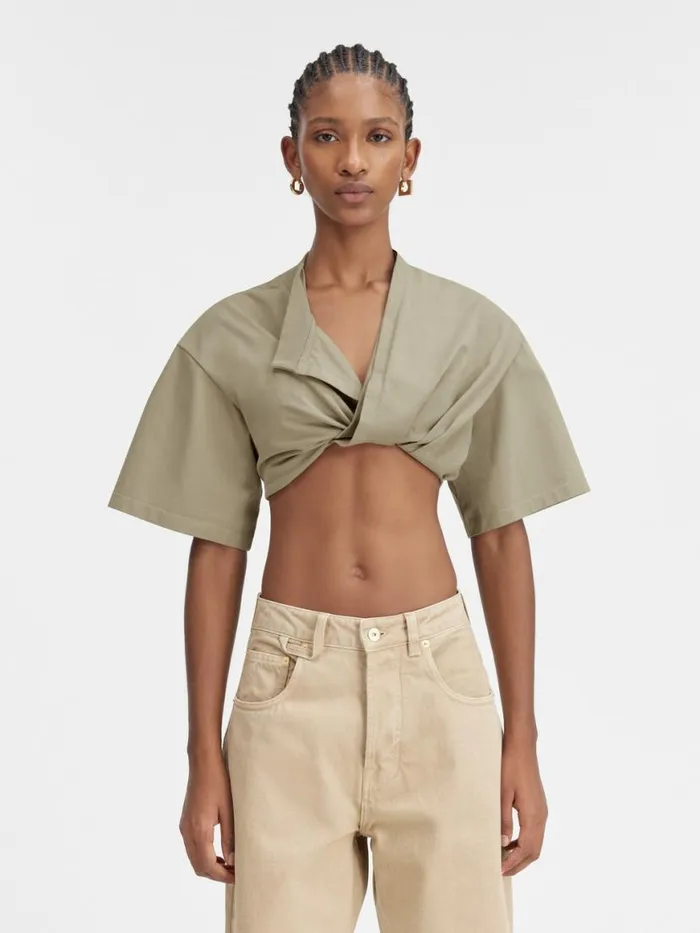 The Bahia Cropped Tshirt Light Khaki Women JACQUEMUS Tops and Shirts