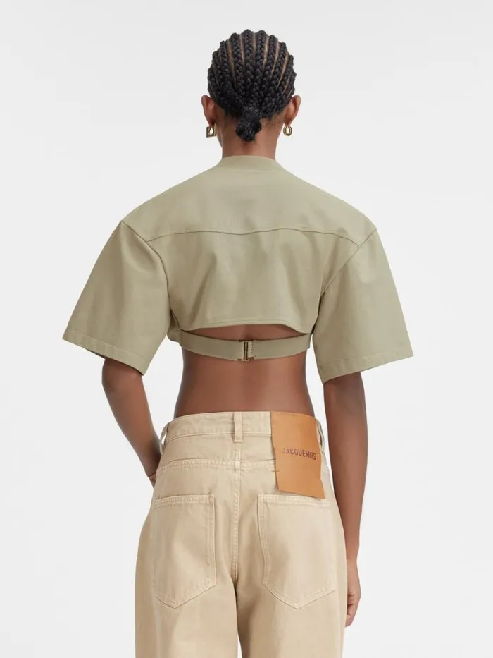 The Bahia Cropped Tshirt Light Khaki Women JACQUEMUS Tops and Shirts The Bahia Cropped Tshirt Light Khaki Women JACQUEMUS Tops and Shirts