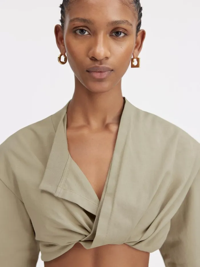 The Bahia Cropped Tshirt Light Khaki Women JACQUEMUS Tops and Shirts The Bahia Cropped Tshirt Light Khaki Women JACQUEMUS Tops and Shirts