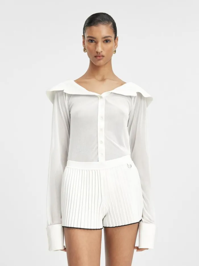 The Pleated Knit Shorts White Women JACQUEMUS Trousers and Shorts The Pleated Knit Shorts White Women JACQUEMUS Trousers and Shorts