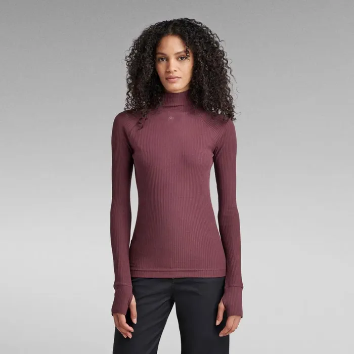 Tops and Tshirts Women GStar RAW Rib Mock Slim Top Vineyard Wine