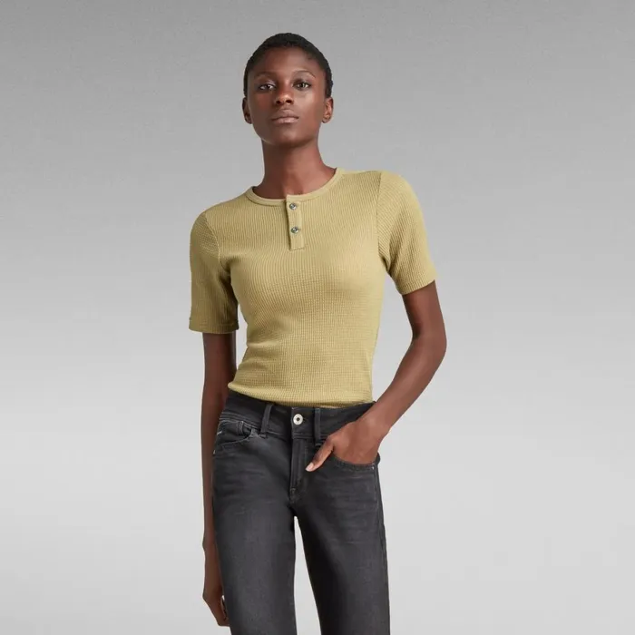 Tops and Tshirts Women GStar RAW Waffle Slim Granddad TShirt Fresh Army Green