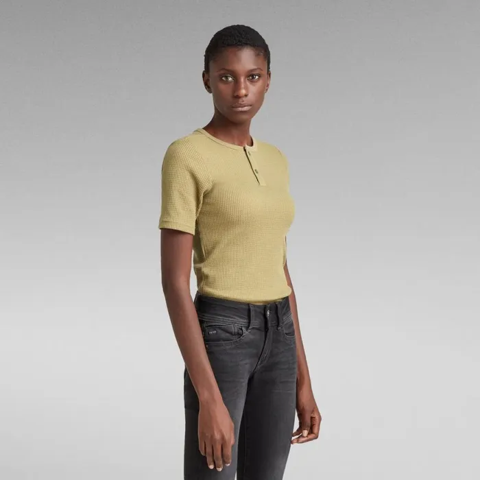Tops and Tshirts Women GStar RAW Waffle Slim Granddad TShirt Fresh Army Green