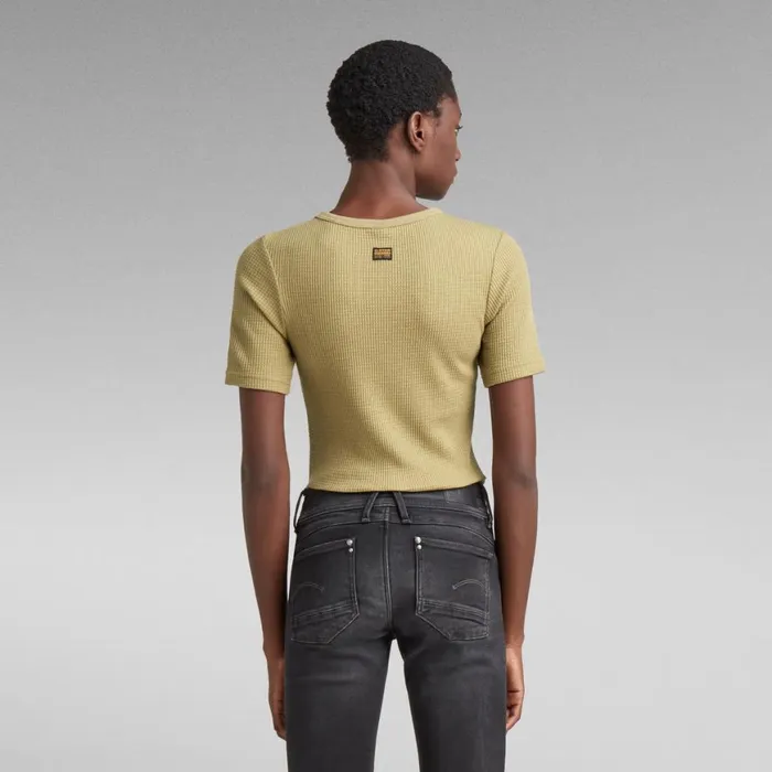 Tops and Tshirts Women GStar RAW Waffle Slim Granddad TShirt Fresh Army Green