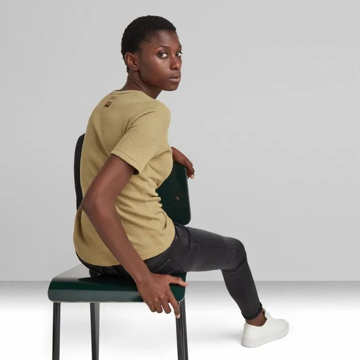 Tops and Tshirts Women GStar RAW Waffle Slim Granddad TShirt Fresh Army Green
