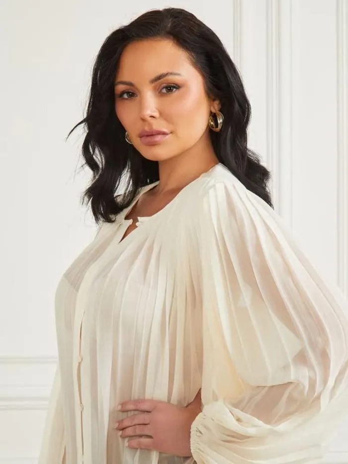Tops And Sweaters Women Marciano Georgia Pleated Blouse Sandy Shore Tops And Sweaters Women Marciano Georgia Pleated Blouse Sandy Shore