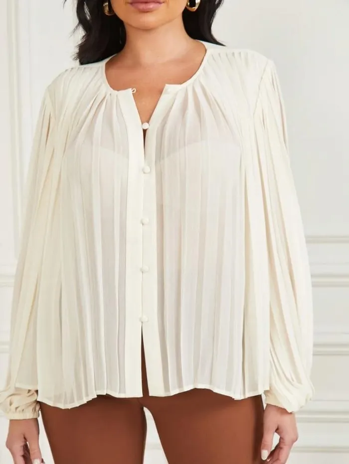 Tops And Sweaters Women Marciano Georgia Pleated Blouse Sandy Shore Tops And Sweaters Women Marciano Georgia Pleated Blouse Sandy Shore