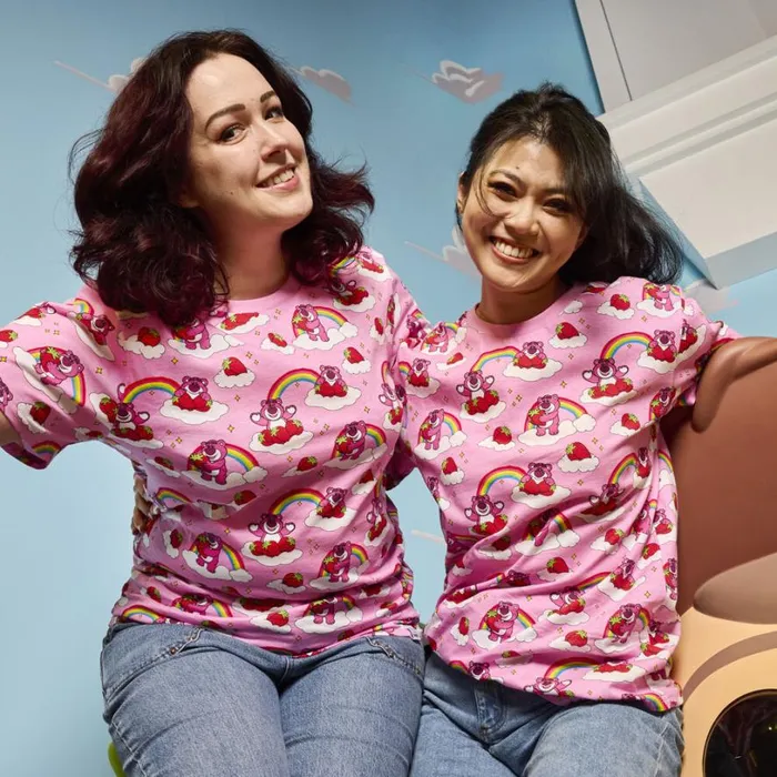 Toy Story Lotso Rainbow AllOver Print Tee Unisex Loungefly Apparel Toy Story Lotso Rainbow AllOver Print Tee Unisex Loungefly Apparel