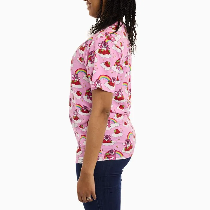 Toy Story Lotso Rainbow AllOver Print Tee Unisex Loungefly Apparel Toy Story Lotso Rainbow AllOver Print Tee Unisex Loungefly Apparel