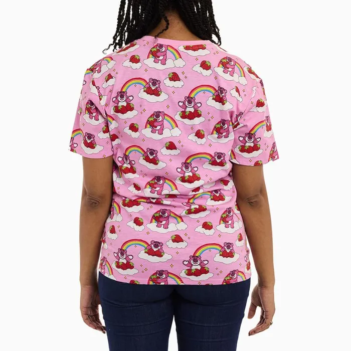 Toy Story Lotso Rainbow AllOver Print Tee Unisex Loungefly Apparel Toy Story Lotso Rainbow AllOver Print Tee Unisex Loungefly Apparel