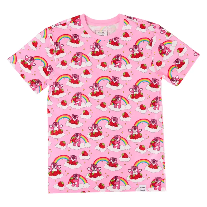 Toy Story Lotso Rainbow AllOver Print Tee Unisex Loungefly Apparel Toy Story Lotso Rainbow AllOver Print Tee Unisex Loungefly Apparel