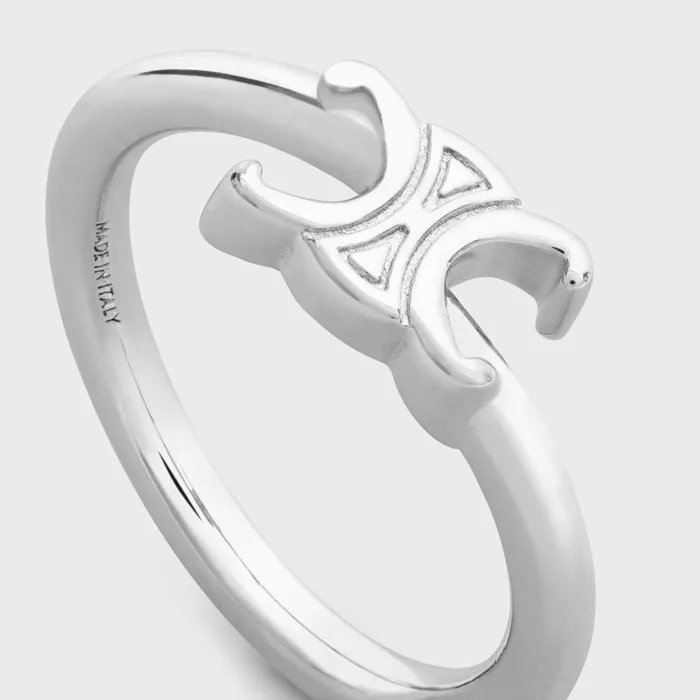 Triomphe Asymmetric Ring In Brass With Rhodium Finish Silver Women CELINE TRIOMPHE Triomphe Asymmetric Ring In Brass With Rhodium Finish Silver Women CELINE TRIOMPHE