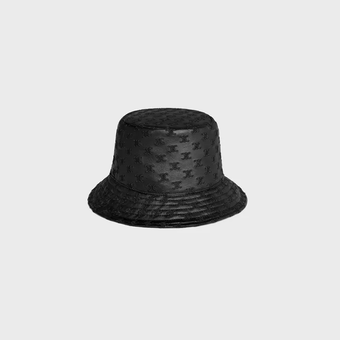 Triomphe Bucket Hat In Soft Lambskin Black Men CELINE HATS AND SOFT ACCESSORIES